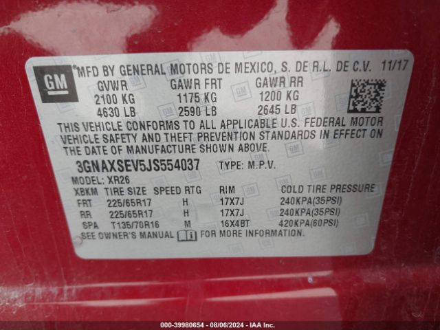 Photo 8 VIN: 3GNAXSEV5JS554037 - CHEVROLET EQUINOX 