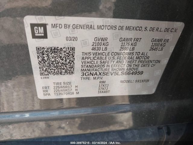 Photo 8 VIN: 3GNAXSEV5LS664959 - CHEVROLET EQUINOX 