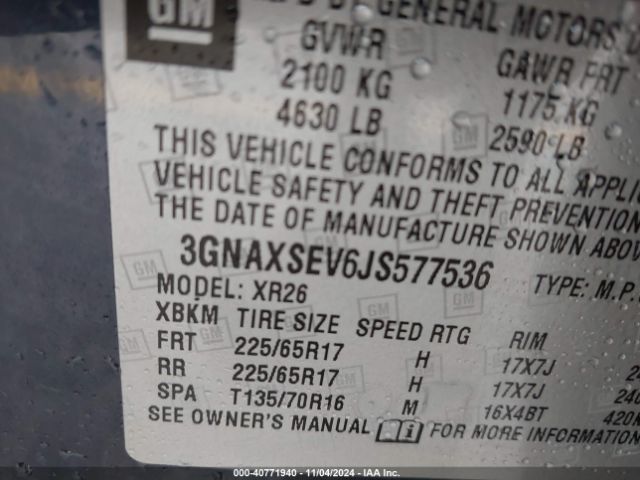 Photo 8 VIN: 3GNAXSEV6JS577536 - CHEVROLET EQUINOX 