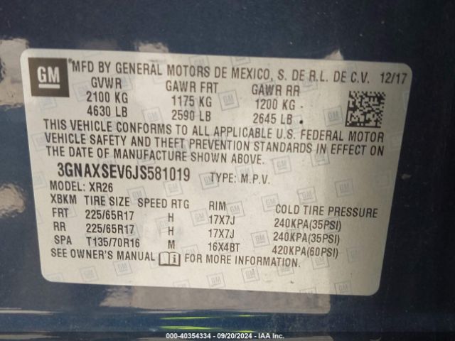 Photo 8 VIN: 3GNAXSEV6JS581019 - CHEVROLET EQUINOX 