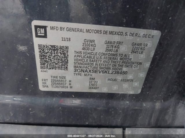 Photo 8 VIN: 3GNAXSEV6KL238450 - CHEVROLET EQUINOX 