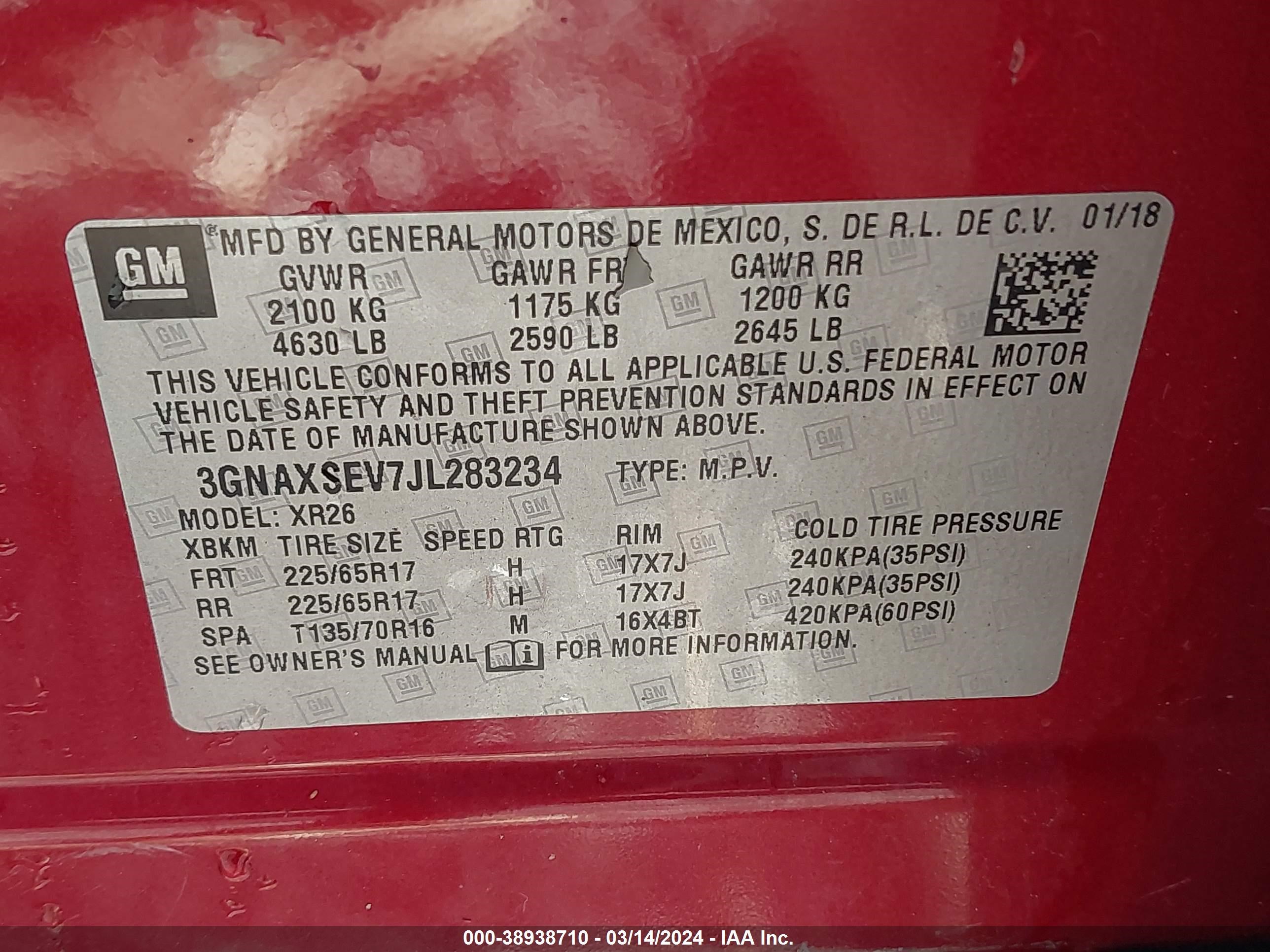 Photo 8 VIN: 3GNAXSEV7JL283234 - CHEVROLET EQUINOX 