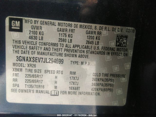 Photo 8 VIN: 3GNAXSEV7JL294699 - CHEVROLET EQUINOX 