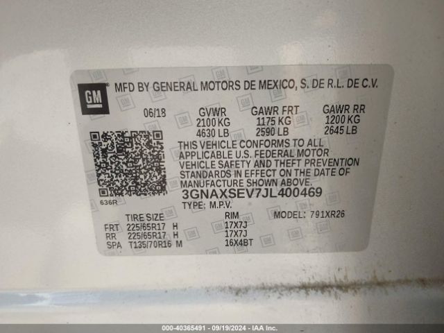 Photo 8 VIN: 3GNAXSEV7JL400469 - CHEVROLET EQUINOX 