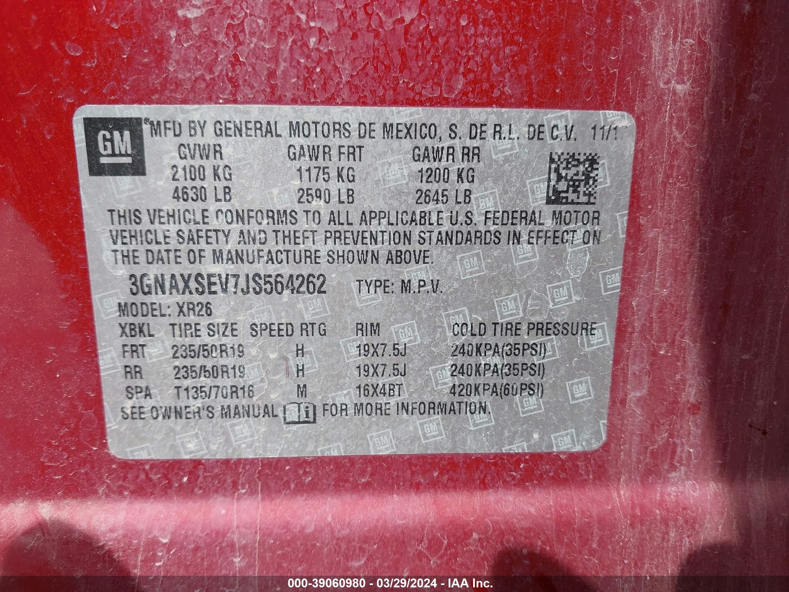 Photo 8 VIN: 3GNAXSEV7JS564262 - CHEVROLET EQUINOX 