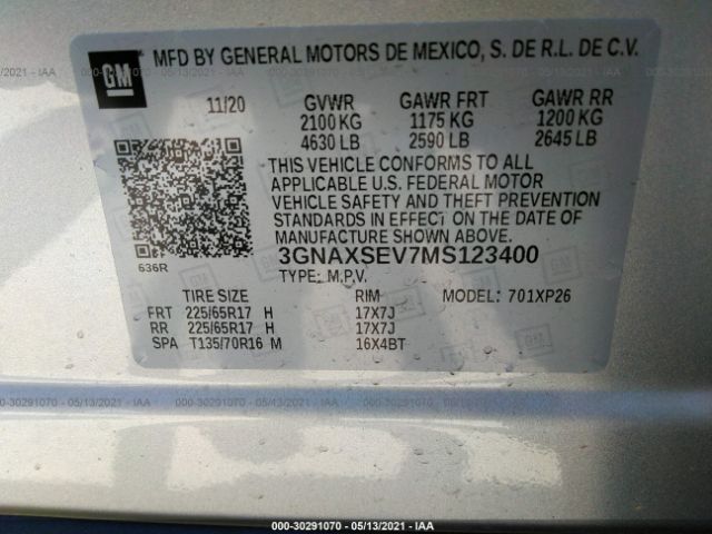 Photo 8 VIN: 3GNAXSEV7MS123400 - CHEVROLET EQUINOX 