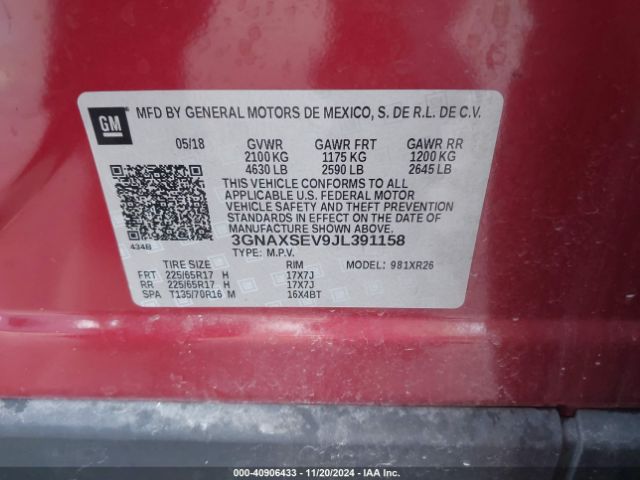 Photo 8 VIN: 3GNAXSEV9JL391158 - CHEVROLET EQUINOX 