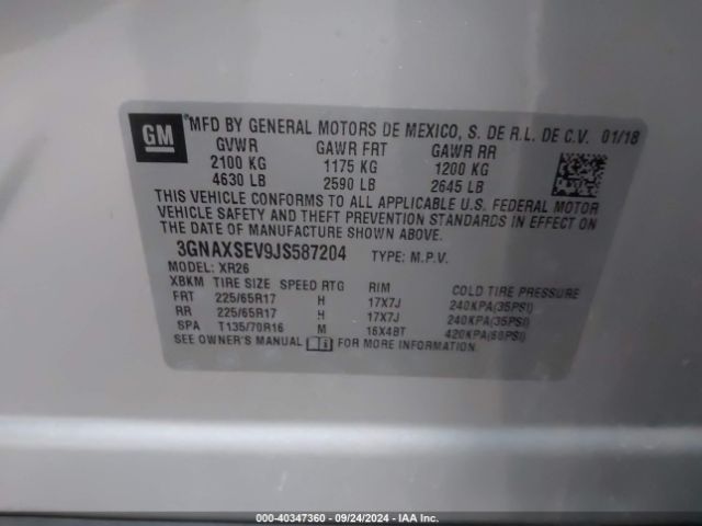 Photo 8 VIN: 3GNAXSEV9JS587204 - CHEVROLET EQUINOX 