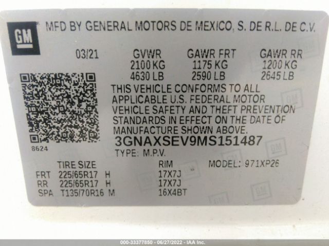 Photo 8 VIN: 3GNAXSEV9MS151487 - CHEVROLET EQUINOX 