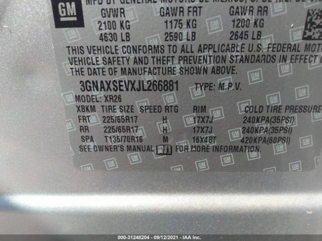 Photo 8 VIN: 3GNAXSEVXJL266881 - CHEVROLET EQUINOX 