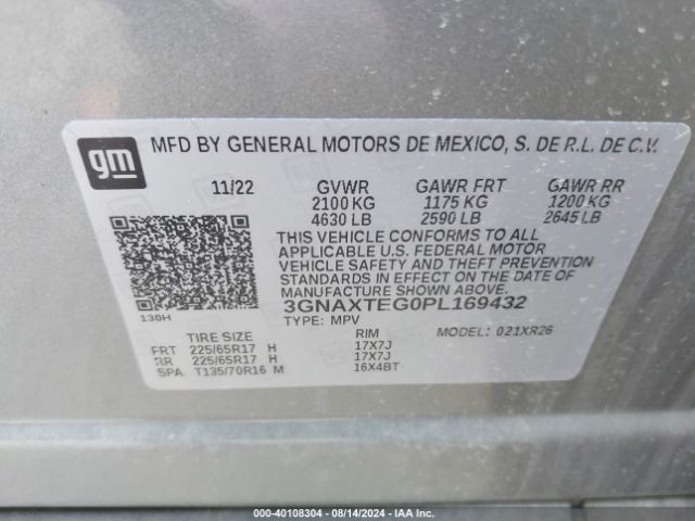 Photo 8 VIN: 3GNAXTEG0PL169432 - CHEVROLET EQUINOX 