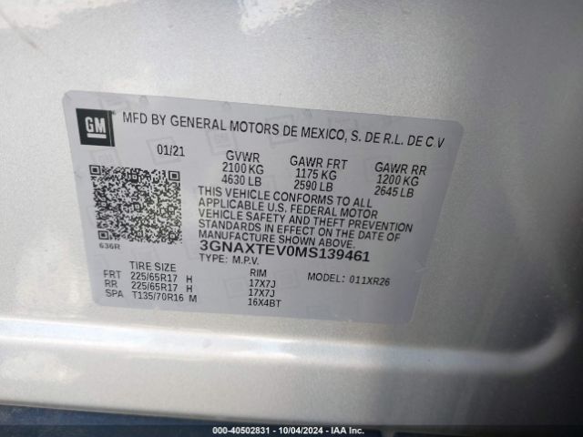 Photo 8 VIN: 3GNAXTEV0MS139461 - CHEVROLET EQUINOX 