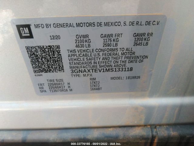 Photo 8 VIN: 3GNAXTEV1MS133118 - CHEVROLET EQUINOX 