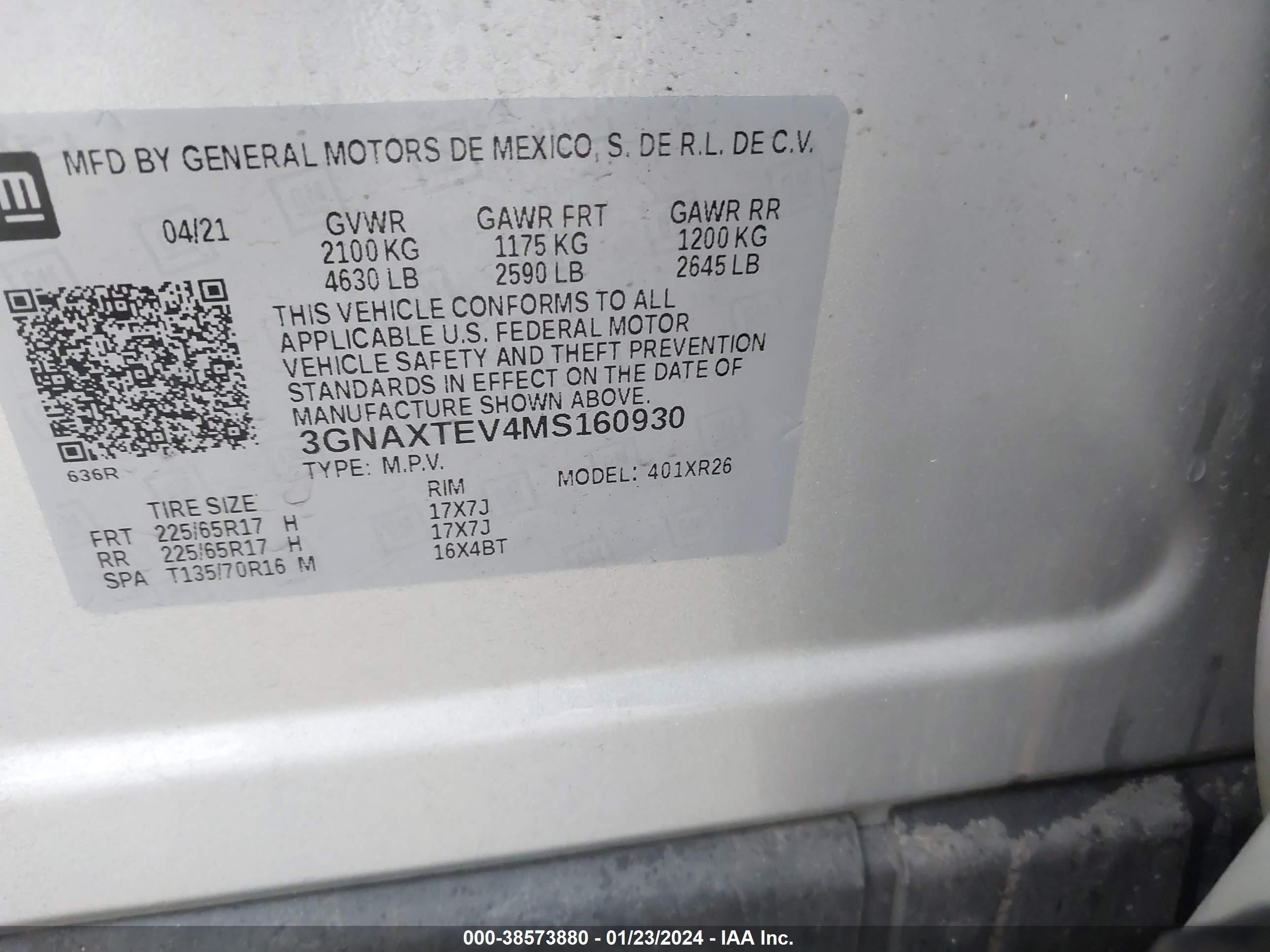 Photo 8 VIN: 3GNAXTEV4MS160930 - CHEVROLET EQUINOX 