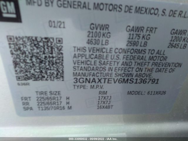 Photo 8 VIN: 3GNAXTEV6MS136791 - CHEVROLET EQUINOX 