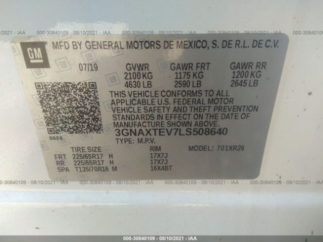 Photo 8 VIN: 3GNAXTEV7LS508640 - CHEVROLET EQUINOX 