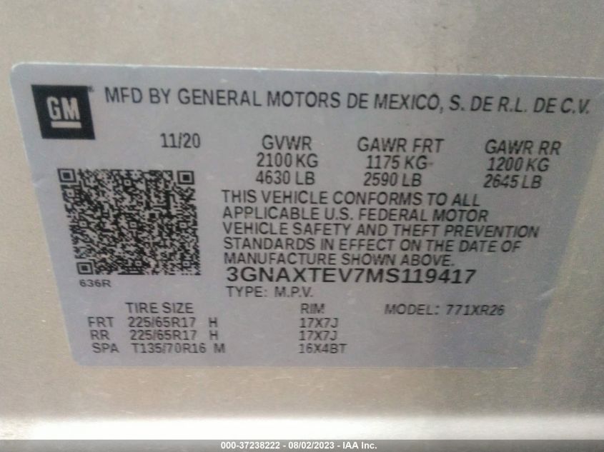 Photo 8 VIN: 3GNAXTEV7MS119417 - CHEVROLET EQUINOX 