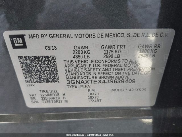 Photo 8 VIN: 3GNAXTEX4JS639409 - CHEVROLET EQUINOX 