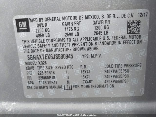 Photo 8 VIN: 3GNAXTEX6JS580945 - CHEVROLET EQUINOX 