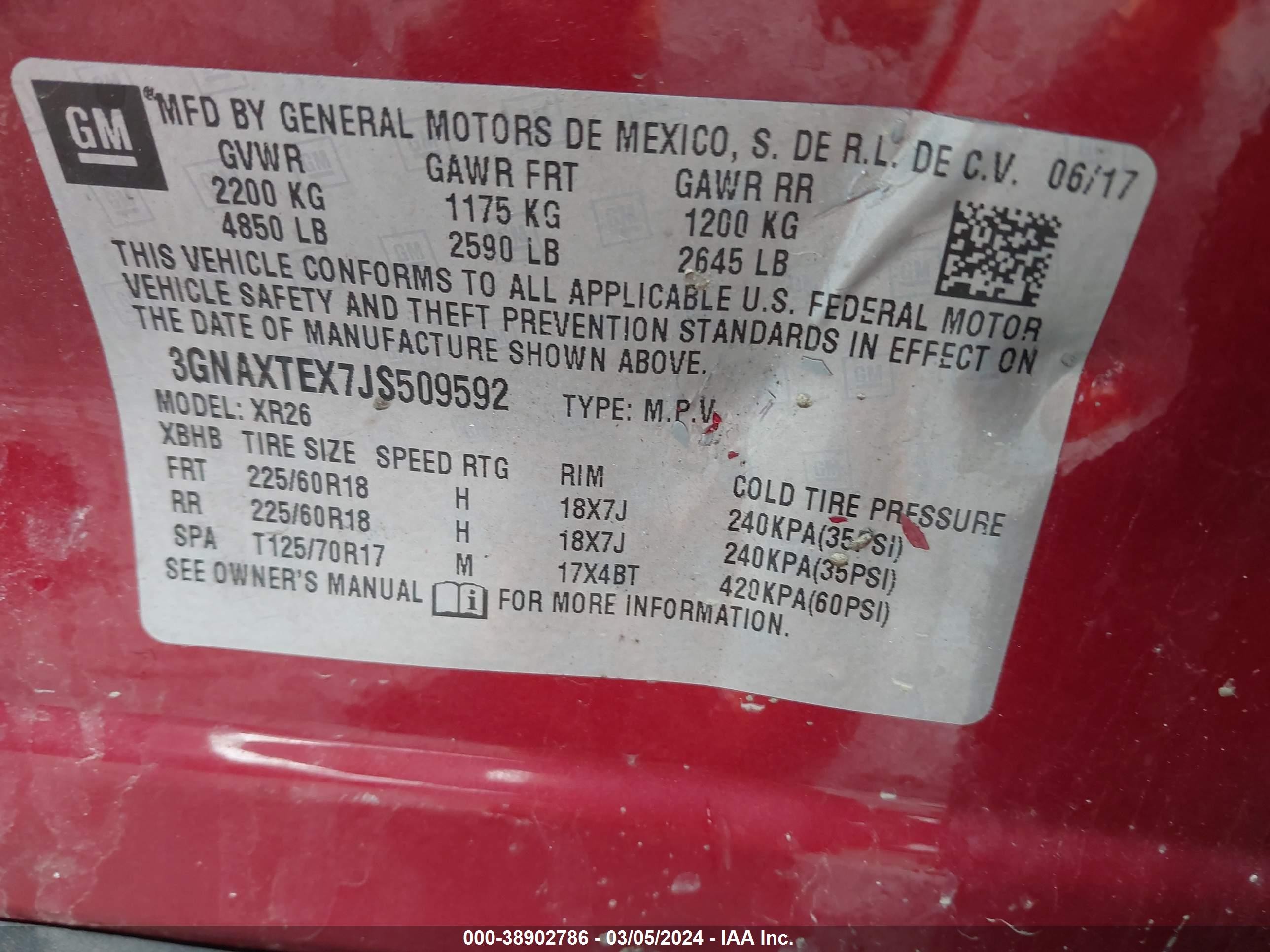 Photo 8 VIN: 3GNAXTEX7JS509592 - CHEVROLET EQUINOX 