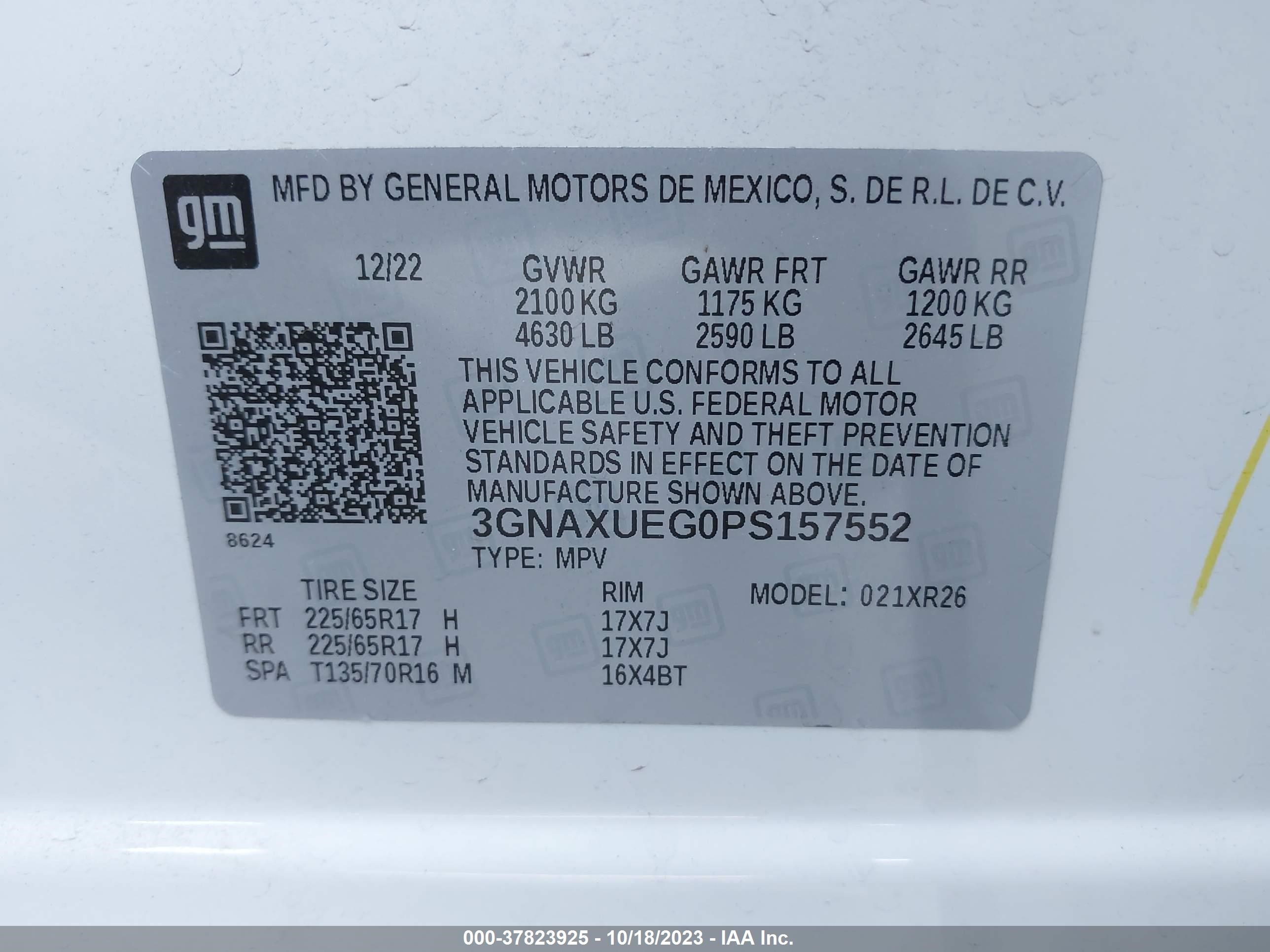 Photo 8 VIN: 3GNAXUEG0PS157552 - CHEVROLET EQUINOX 