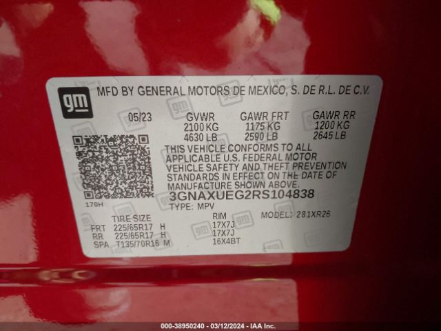 Photo 8 VIN: 3GNAXUEG2RS104838 - CHEVROLET EQUINOX 