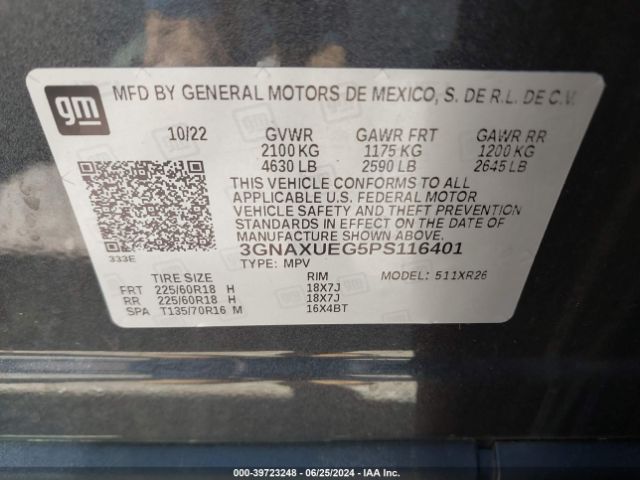 Photo 8 VIN: 3GNAXUEG5PS116401 - CHEVROLET EQUINOX 