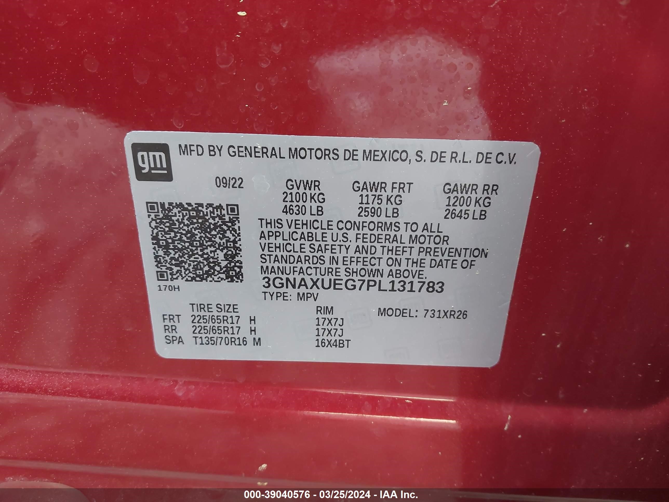 Photo 8 VIN: 3GNAXUEG7PL131783 - CHEVROLET EQUINOX 