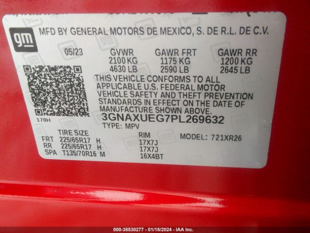 Photo 8 VIN: 3GNAXUEG7PL269632 - CHEVROLET EQUINOX 