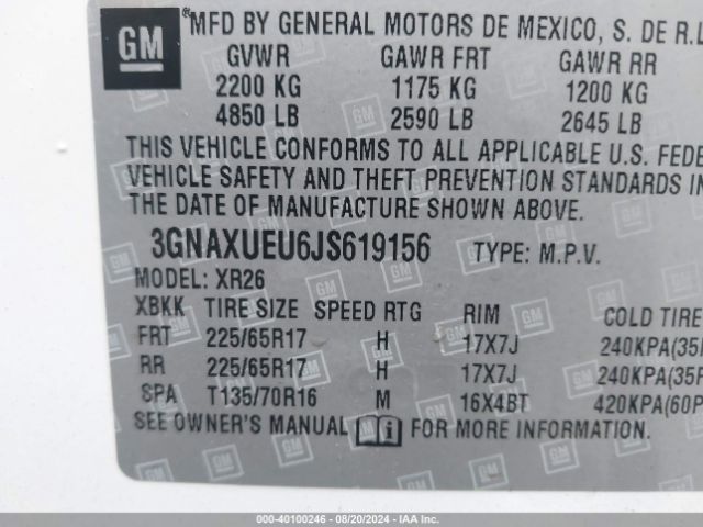 Photo 8 VIN: 3GNAXUEU6JS619156 - CHEVROLET EQUINOX 