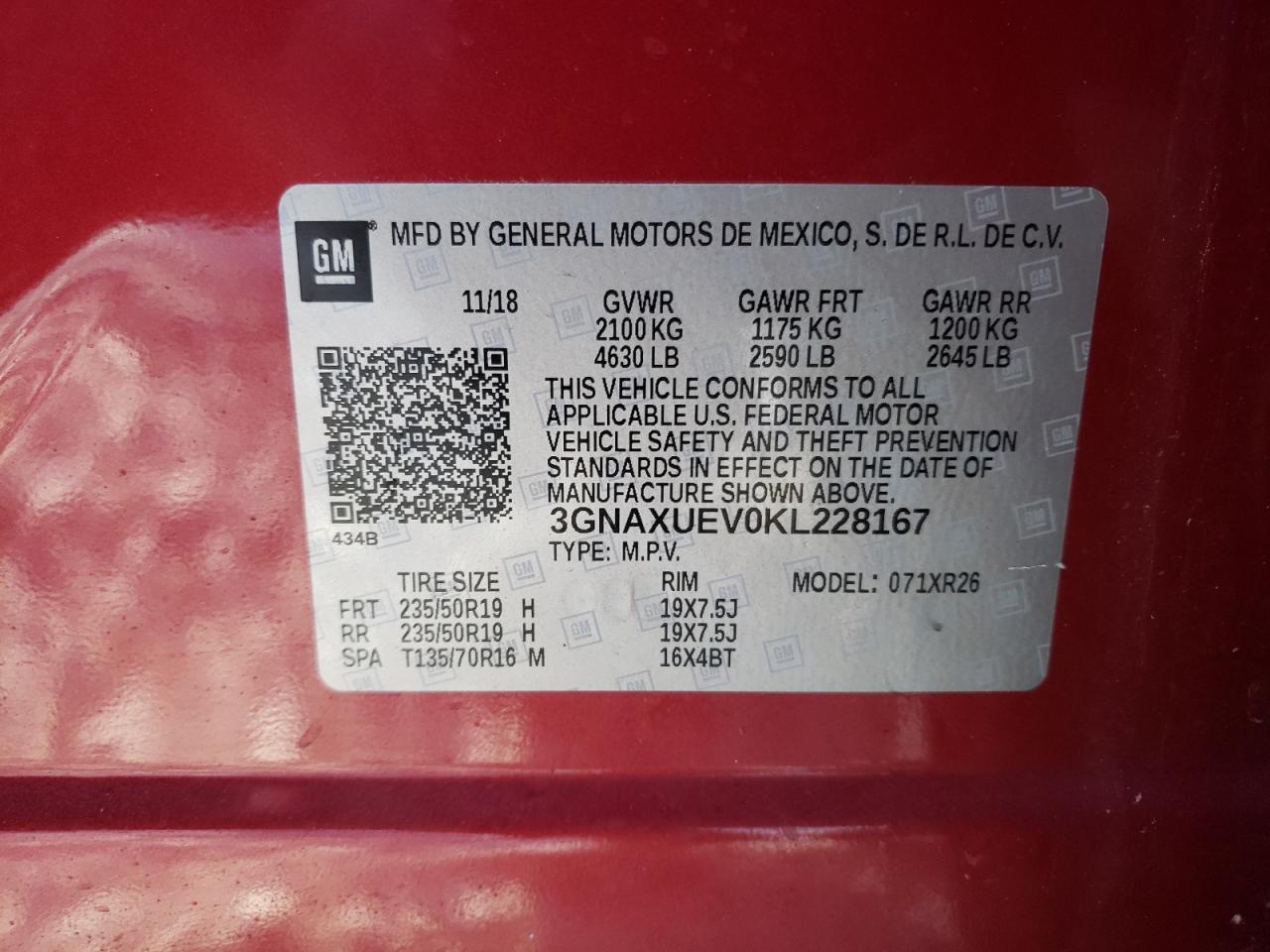 Photo 12 VIN: 3GNAXUEV0KL228167 - CHEVROLET EQUINOX 