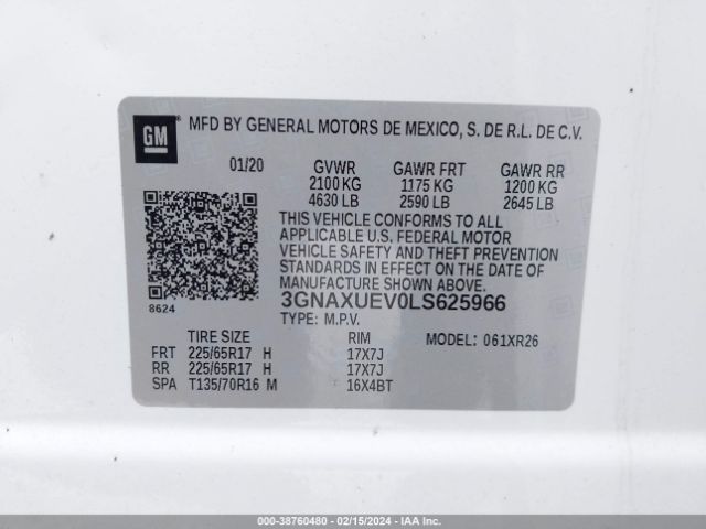 Photo 8 VIN: 3GNAXUEV0LS625966 - CHEVROLET EQUINOX 