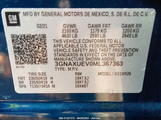 Photo 8 VIN: 3GNAXUEV0ML367363 - CHEVROLET EQUINOX 