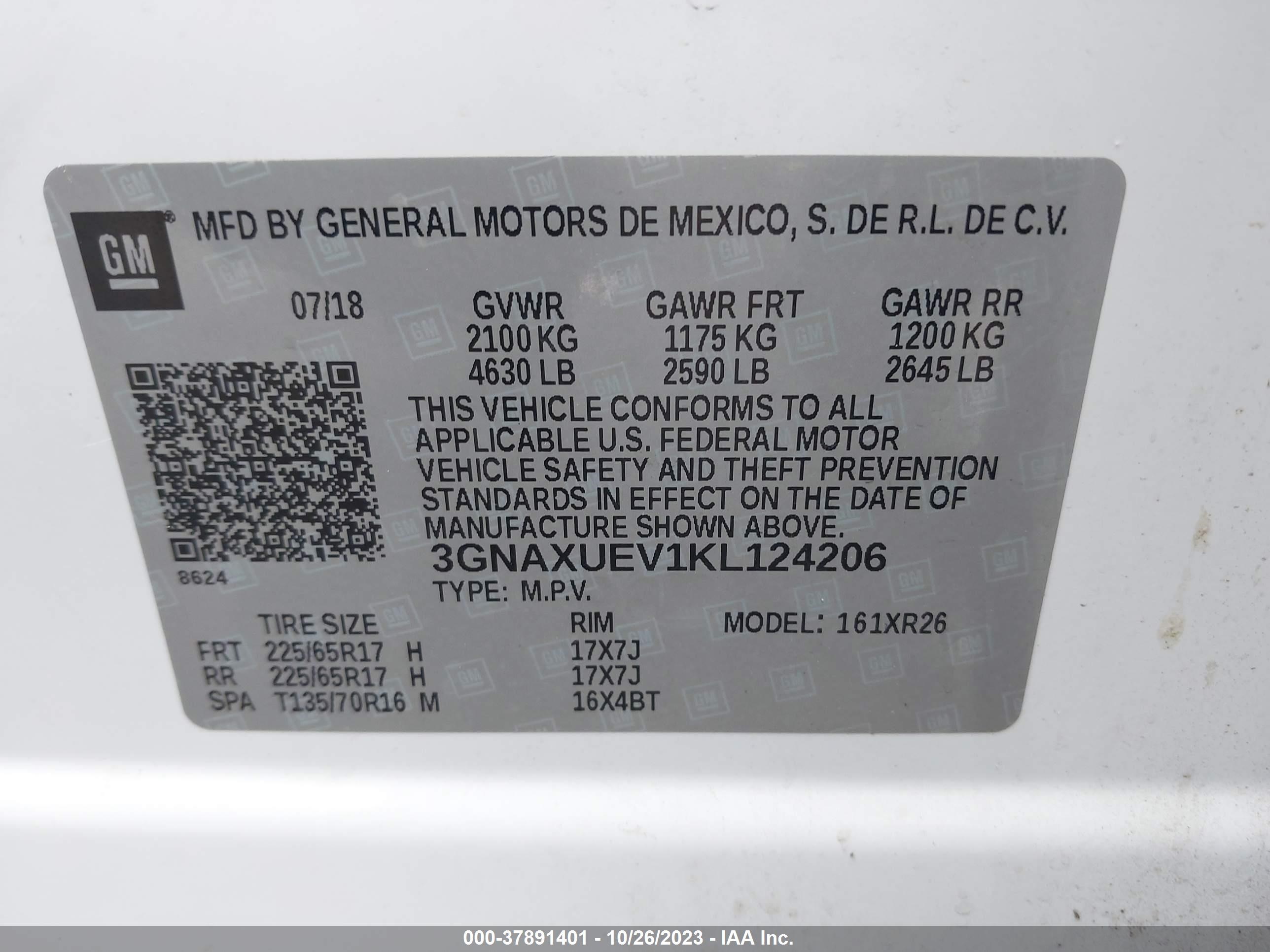 Photo 8 VIN: 3GNAXUEV1KL124206 - CHEVROLET EQUINOX 