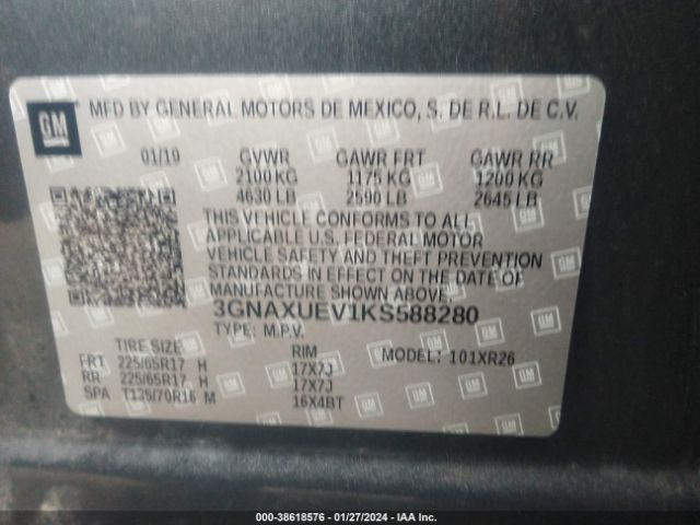 Photo 8 VIN: 3GNAXUEV1KS588280 - CHEVROLET EQUINOX 