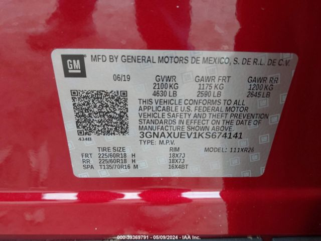 Photo 8 VIN: 3GNAXUEV1KS674141 - CHEVROLET EQUINOX 