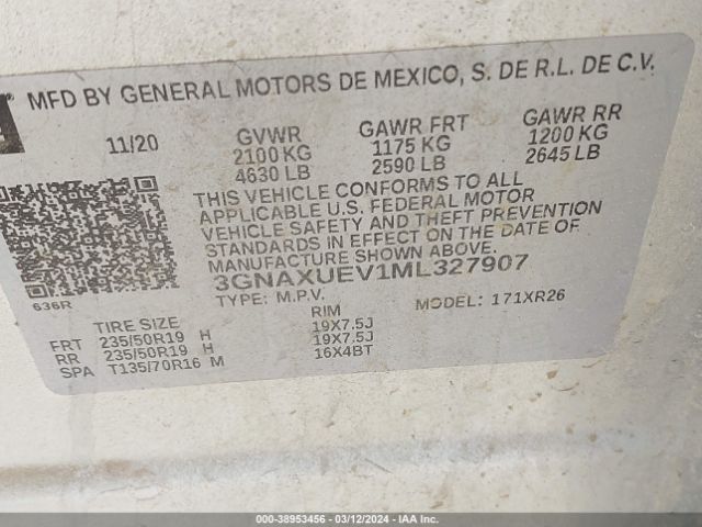 Photo 8 VIN: 3GNAXUEV1ML327907 - CHEVROLET EQUINOX 