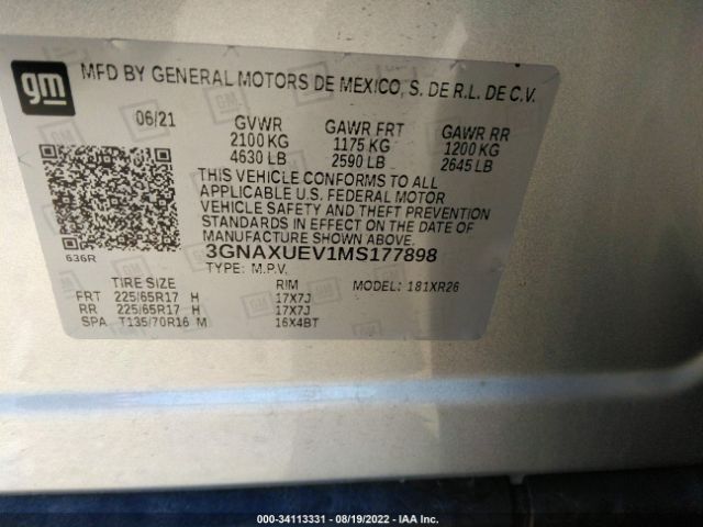 Photo 8 VIN: 3GNAXUEV1MS177898 - CHEVROLET EQUINOX 