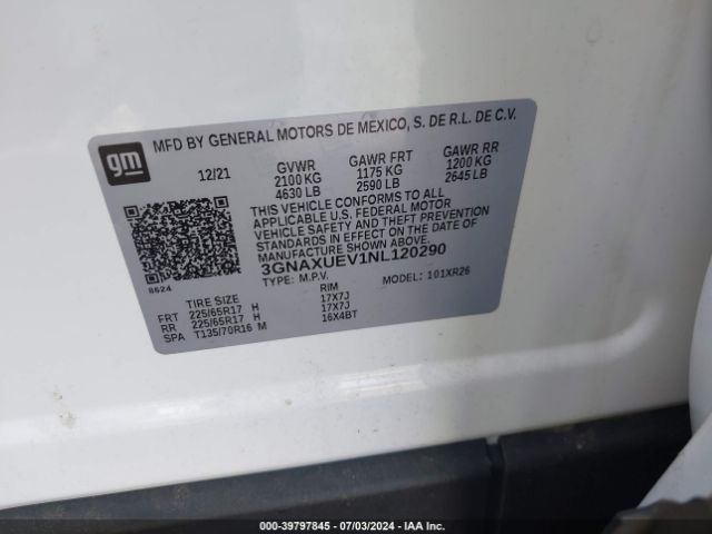 Photo 8 VIN: 3GNAXUEV1NL120290 - CHEVROLET EQUINOX 