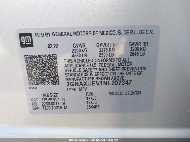 Photo 8 VIN: 3GNAXUEV1NL207347 - CHEVROLET EQUINOX 