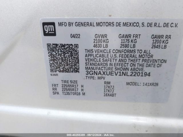 Photo 8 VIN: 3GNAXUEV1NL220194 - CHEVROLET EQUINOX 