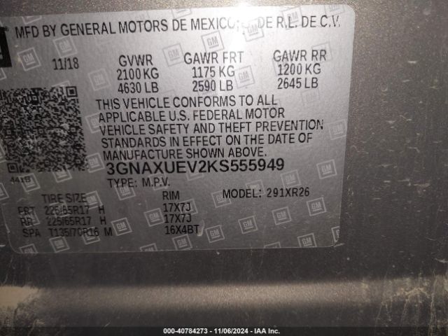 Photo 8 VIN: 3GNAXUEV2KS555949 - CHEVROLET EQUINOX 