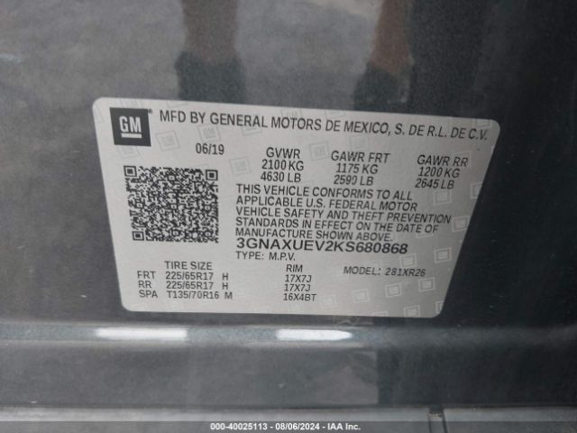 Photo 8 VIN: 3GNAXUEV2KS680868 - CHEVROLET EQUINOX 