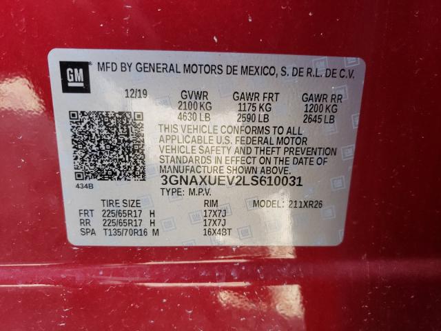 Photo 9 VIN: 3GNAXUEV2LS610031 - CHEVROLET EQUINOX LT 