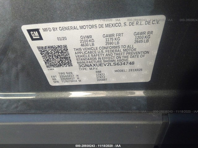 Photo 8 VIN: 3GNAXUEV2LS634748 - CHEVROLET EQUINOX 