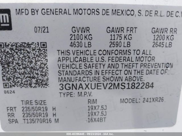 Photo 8 VIN: 3GNAXUEV2MS182284 - CHEVROLET EQUINOX 