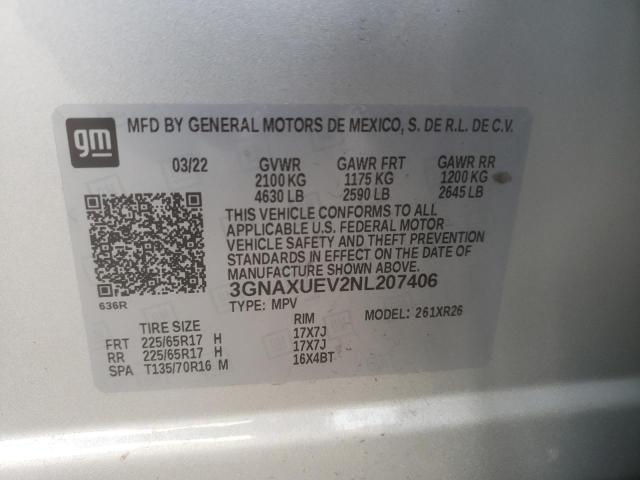 Photo 9 VIN: 3GNAXUEV2NL207406 - CHEVROLET EQUINOX LT 