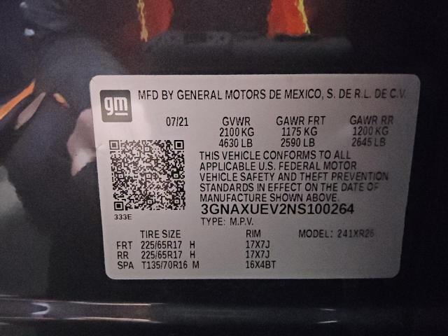 Photo 13 VIN: 3GNAXUEV2NS100264 - CHEVROLET EQUINOX LT 