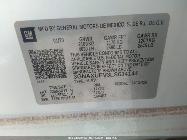 Photo 8 VIN: 3GNAXUEV3LS634144 - CHEVROLET EQUINOX 