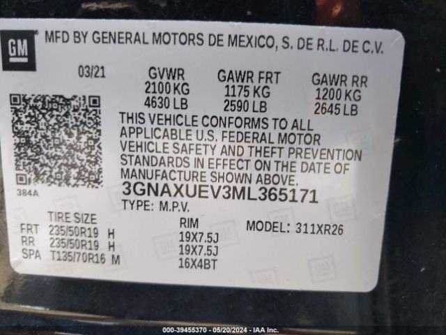 Photo 8 VIN: 3GNAXUEV3ML365171 - CHEVROLET EQUINOX 